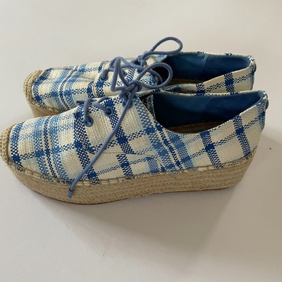 NWOT New Tory Burch Florence Plaid Cavas Basketweave Espadrille Platform Wedge - Picture 4 of 8